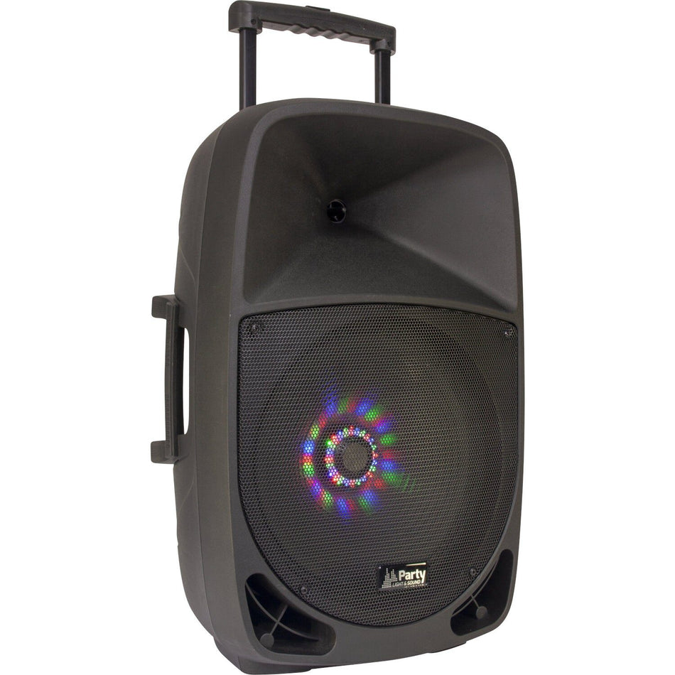 Party Light & Sound PARTY-15LED – Bafle portátil 15″/38 cm con batería, USB, Bluetooth, FM y micrófono VHF inalámbrico - Temp