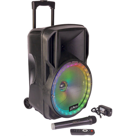 Party Light & Sound PARTY-15RGB – Bafle portátil 15″ (38 cm) con USB, TF, Bluetooth, FM, micro VHF y mando a distancia - Temp