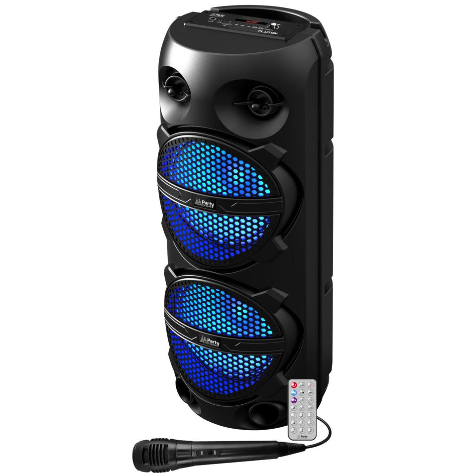 Party Light & Sound PLUTON – Altavoz portátil autónomo 2×8″ (20 cm) 300 W con iluminación LED, Bluetooth, USB, micro SD, FM,