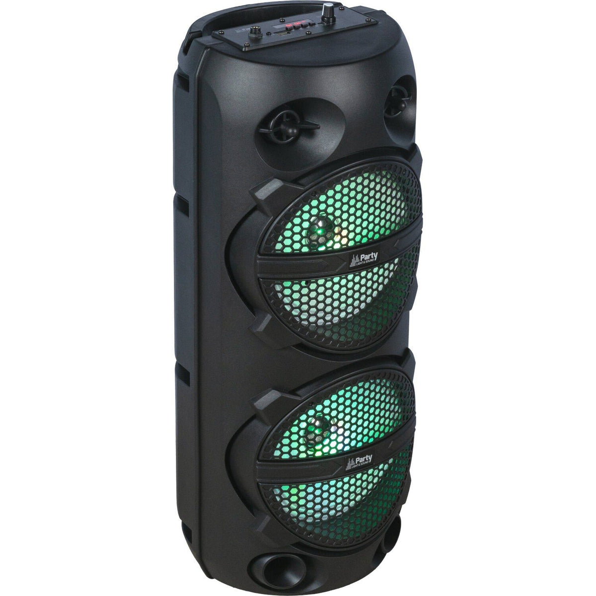 Party Light & Sound PLUTON – Altavoz portátil autónomo 2×8″ (20 cm) 300 W con iluminación LED, Bluetooth, USB, micro SD, FM,
