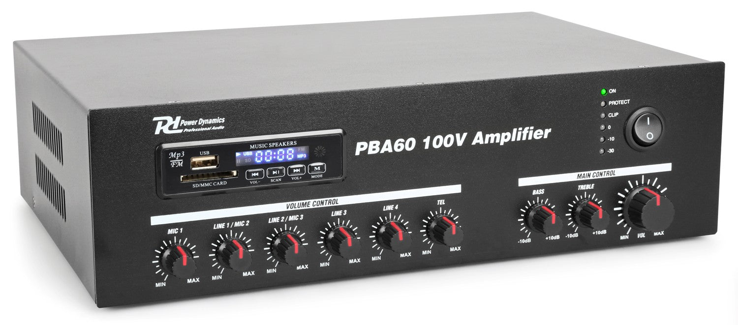 Power Dynamics PBA60 - Amplificador línea 100V 60W - Tempo Shop