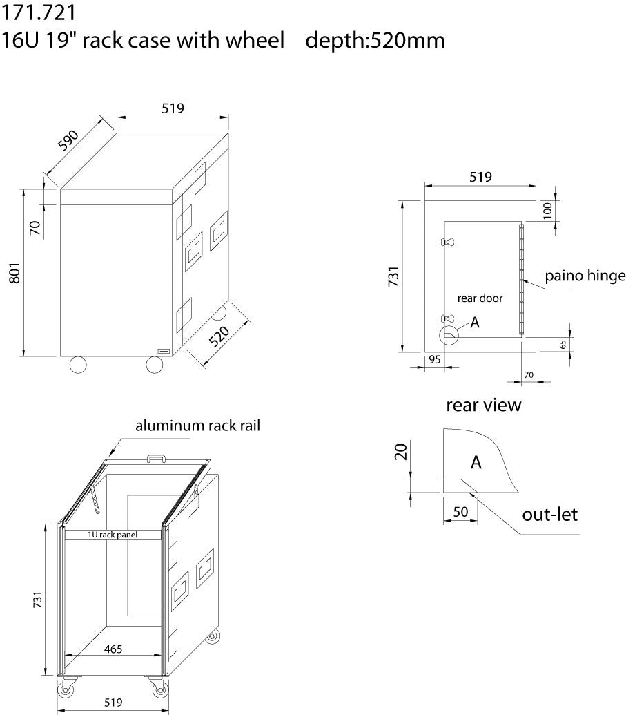 Power Dynamics PD - F16U8 - Caja rack 19' con ruedas 16U - Tempo Shop