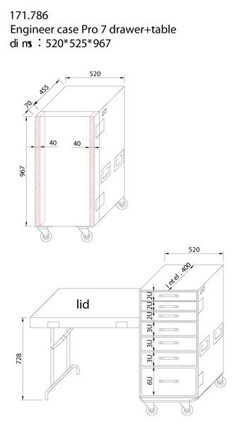 Power Dynamics PD - FA5 - Flightcase de 7 Cajones + Mesa - Tempo Shop