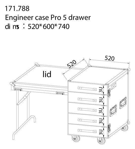 Power Dynamics PD - FA6 - Flightcase de 5 Cajones 3U + Mesa - Tempo Shop