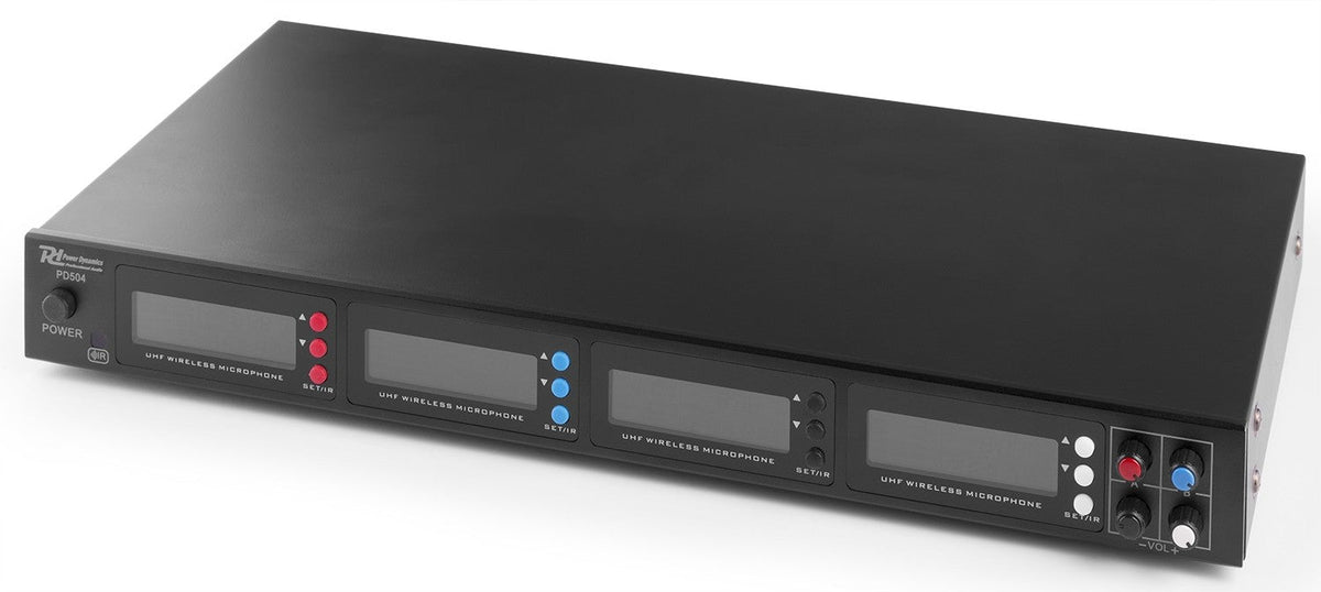 Power Dynamics PD504B - Micrófono inalámbrico de 4x 50 canales UHF con 4 micrófonos de cabeza - Tempo Shop