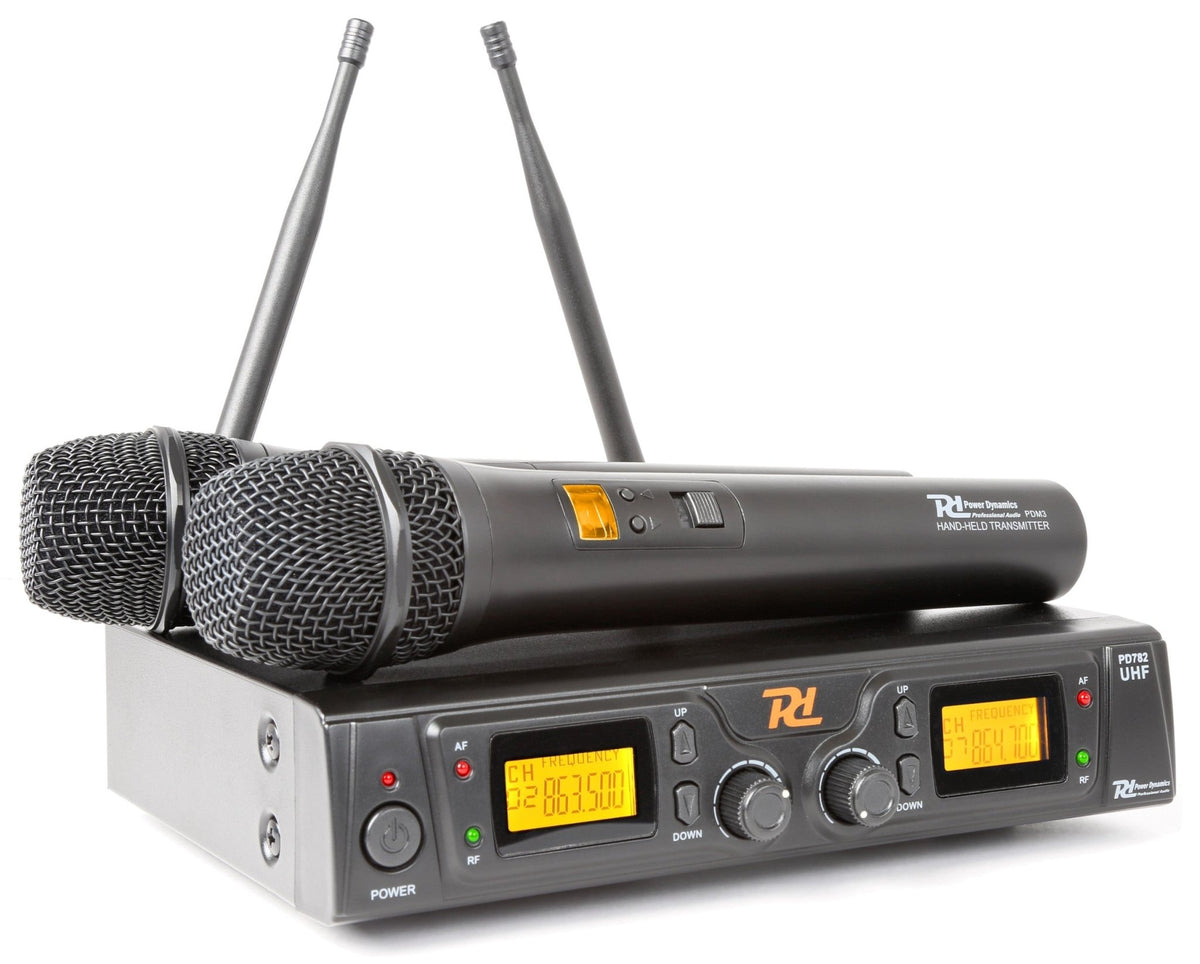 Power Dynamics PD782 - Micrófono Inalámbrico UHF 2x 8 Canales con 2 Micrófonos - Tempo Shop