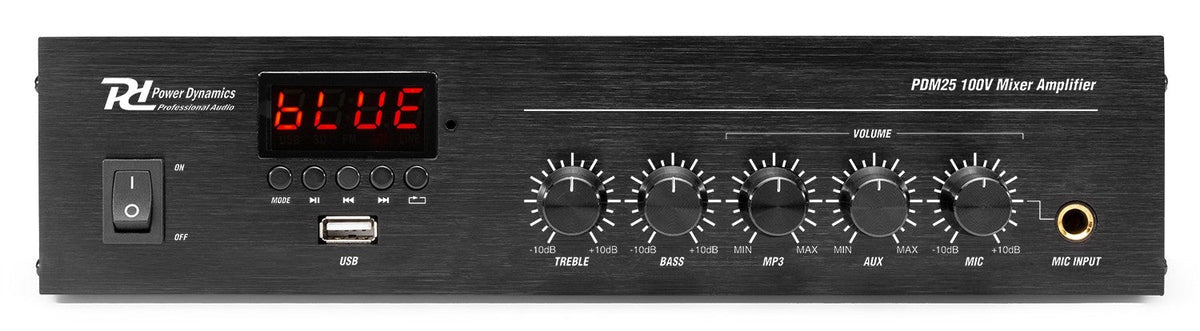 Power Dynamics PDM25 - Mezclador – Amplificador 100V con BT y reproductor media 25W - Tempo Shop