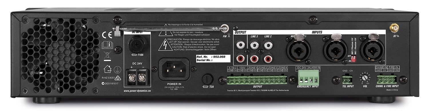 Power Dynamics PDV120MP3 - PA Mixer Amplifier 120W/100V 4 zones - Tempo Shop