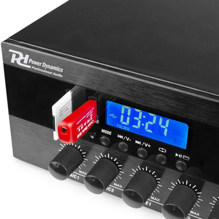 Power Dynamics PDW360MP3 - Mezclador amplificado PA 360W/100V 6 zonas - Tempo Shop
