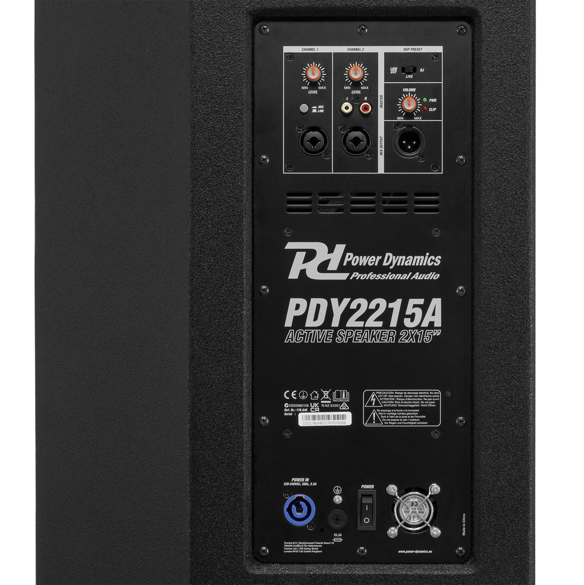 Power Dynamics PDY2215A - Altavoz Activo 2x 15” 1600W - Tempo Shop