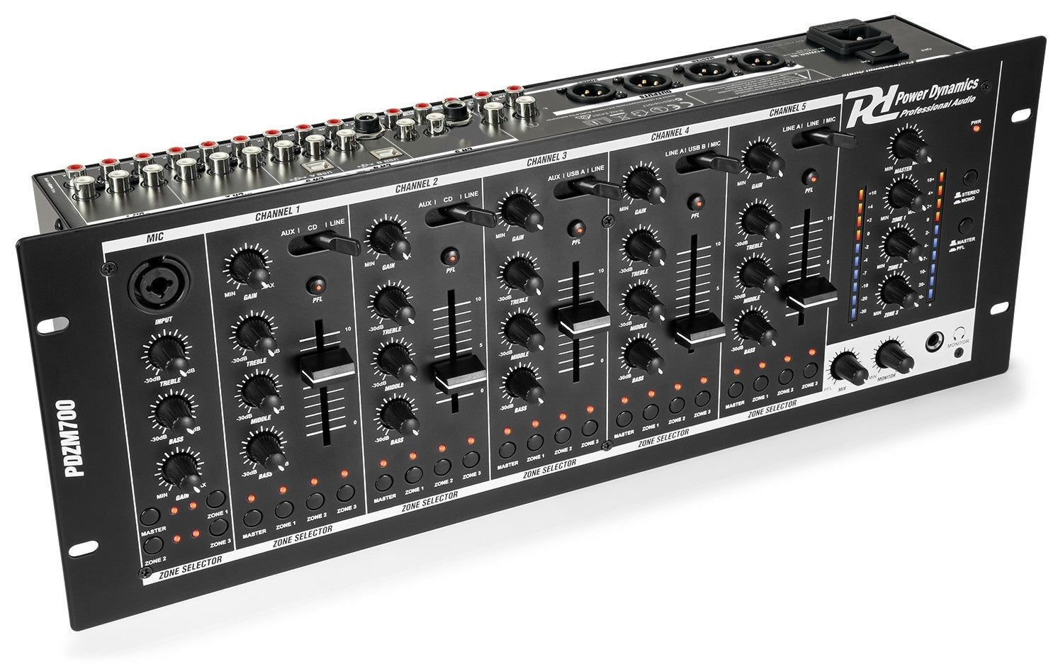 Power Dynamics PDZM700 - Mezclador instalación de 6 canales USB 4 zonas - Tempo Shop