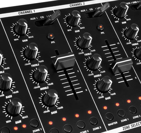 Power Dynamics PDZM700 - Mezclador instalación de 6 canales USB 4 zonas - Tempo Shop