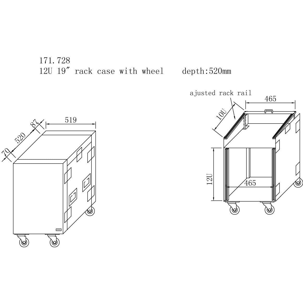 Power Dynamics PD - F12U8 - Caja rack 19' con ruedas 12U - Tempo Shop