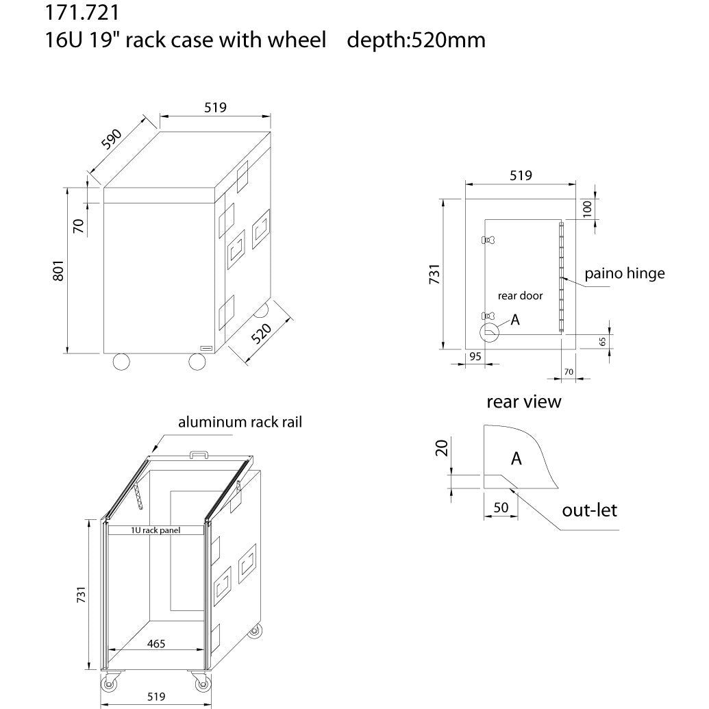Power Dynamics PD - F16U8 - Caja rack 19' con ruedas 16U - Tempo Shop