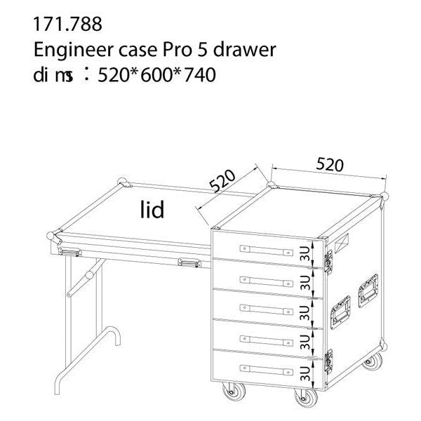 Power Dynamics PD - FA6 - Flightcase de 5 Cajones 3U + Mesa - Tempo Shop