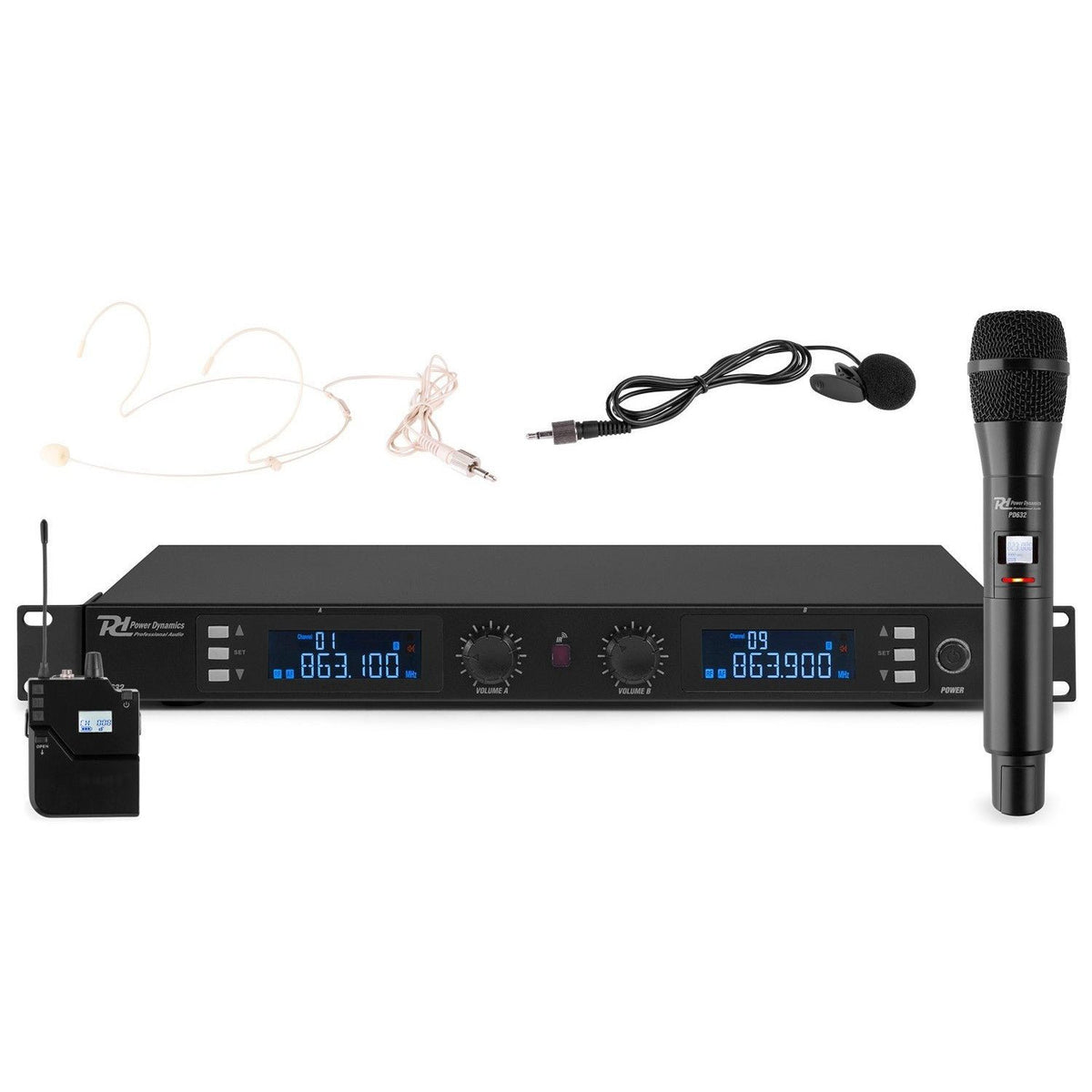 Power Dynamics PD632C - 2x 20 Canales Digital UHF Micrófono inalámbrico Combi - Tempo Shop