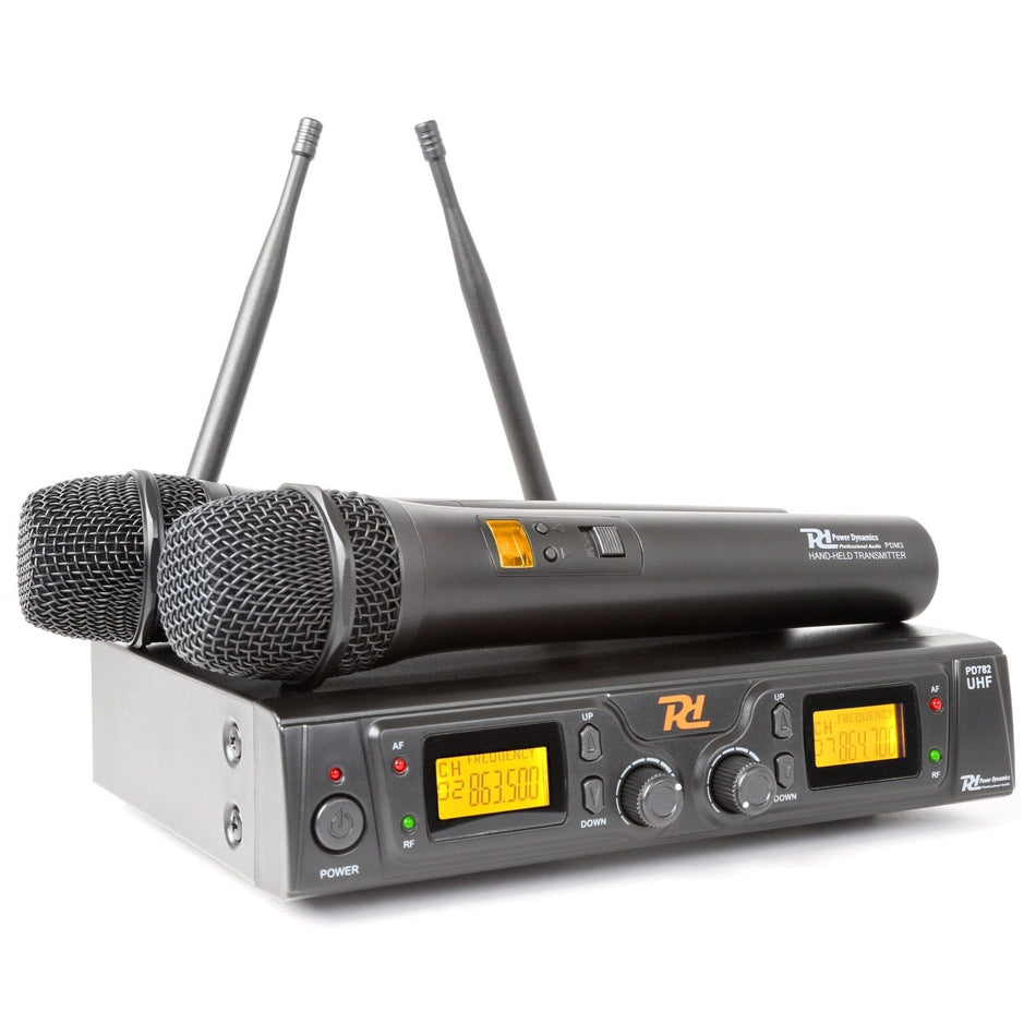Power Dynamics PD782 - Micrófono Inalámbrico UHF 2x 8 Canales con 2 Micrófonos - Tempo Shop
