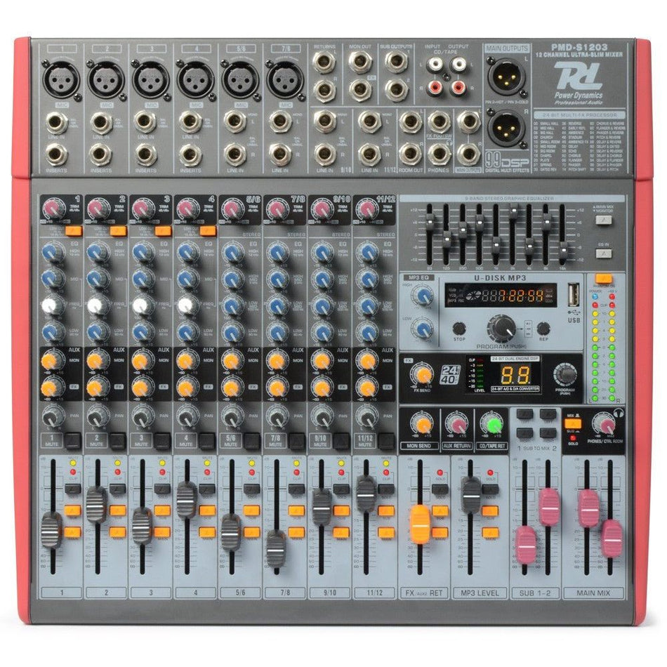 Power Dynamics PDM - S1203 - Mezclador Escenario 12 canales DSP/MP3 - USB Entrada/Salida - Tempo Shop