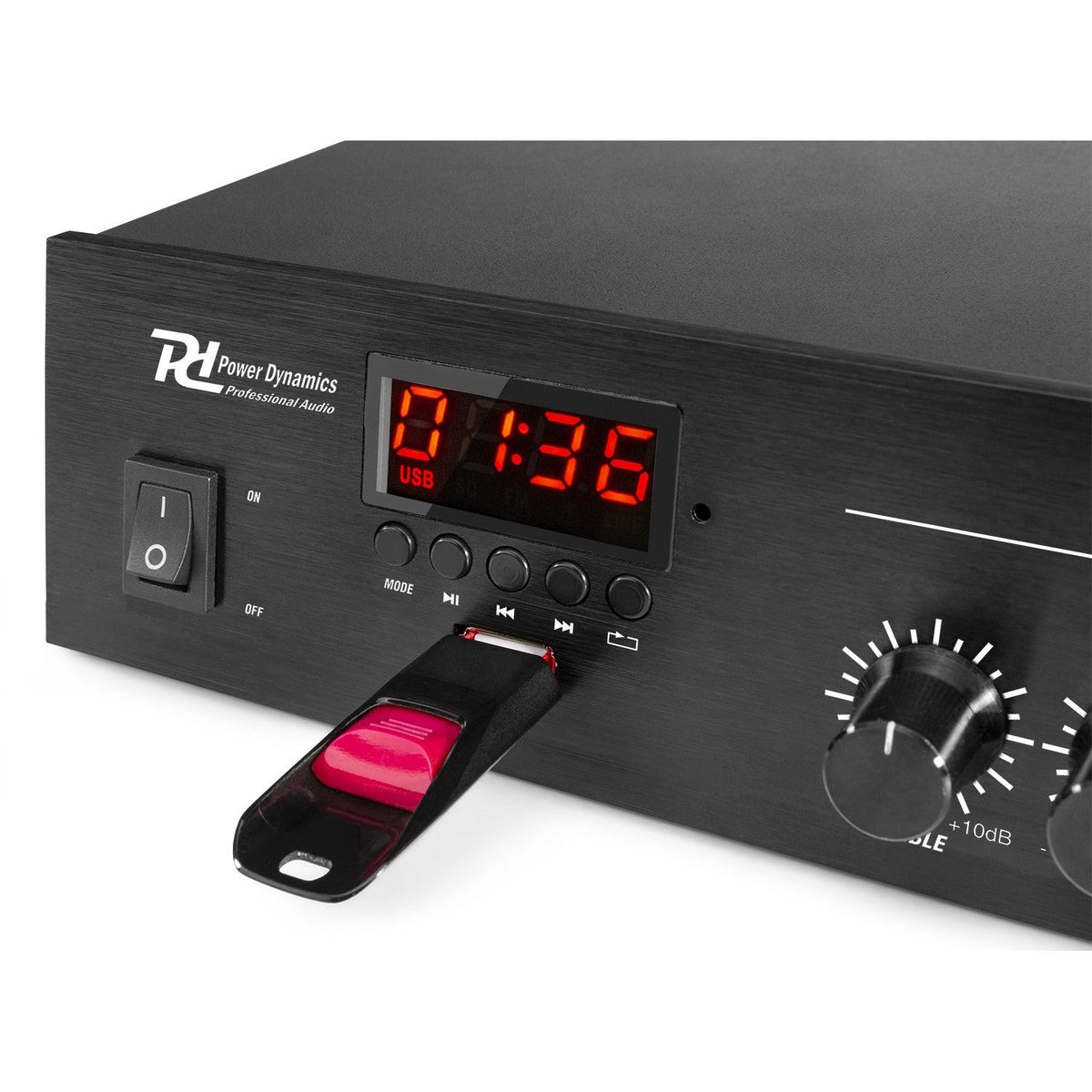 Power Dynamics PDM25 - Mezclador – Amplificador 100V con BT y reproductor media 25W - Tempo Shop