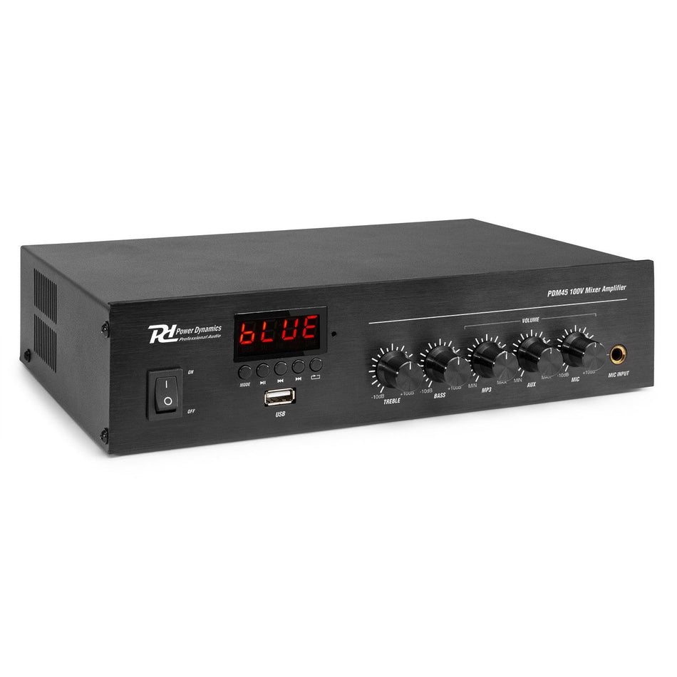 Power Dynamics PDM45 - Mezclador – Amplificador 100V con BT y reproductor media 45W - Tempo Shop