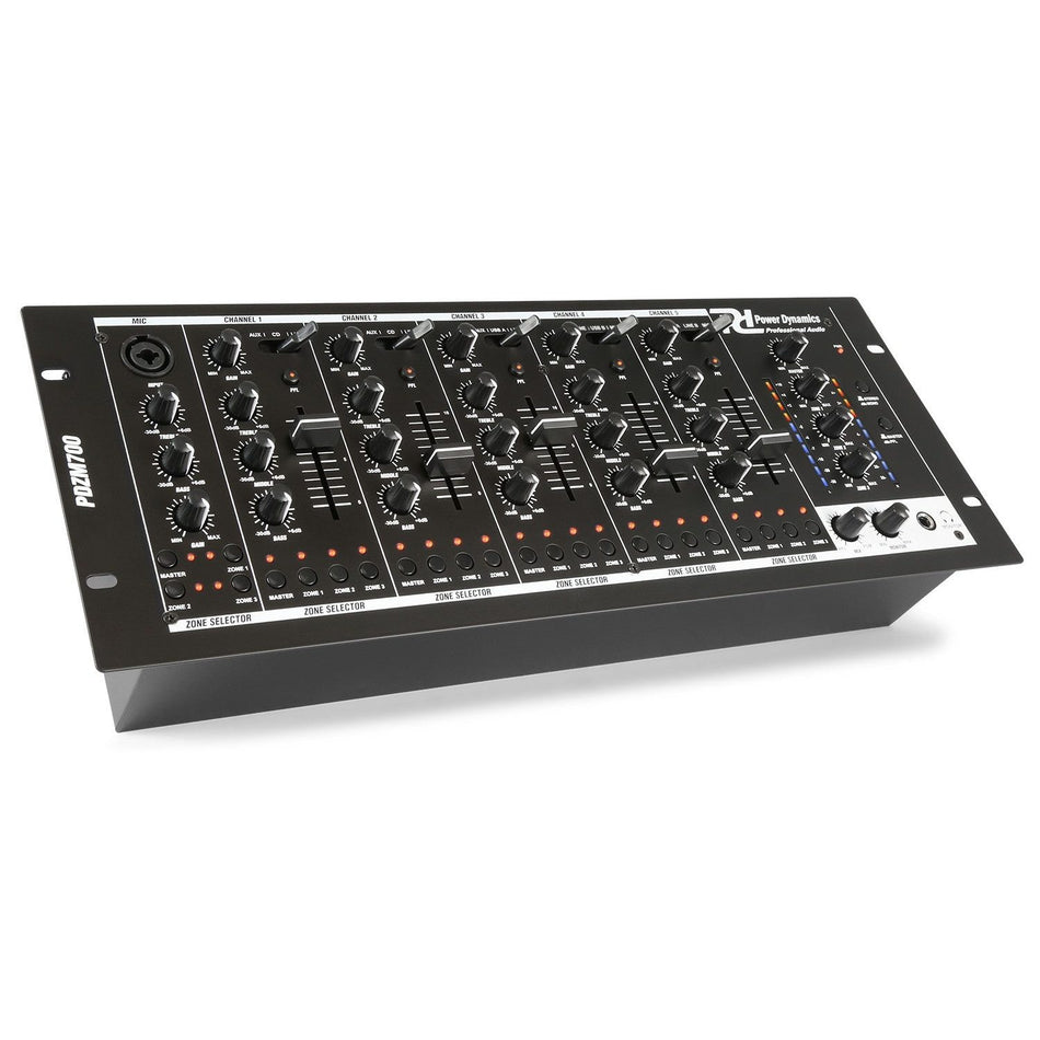 Power Dynamics PDZM700 - Mezclador instalación de 6 canales USB 4 zonas - Tempo Shop
