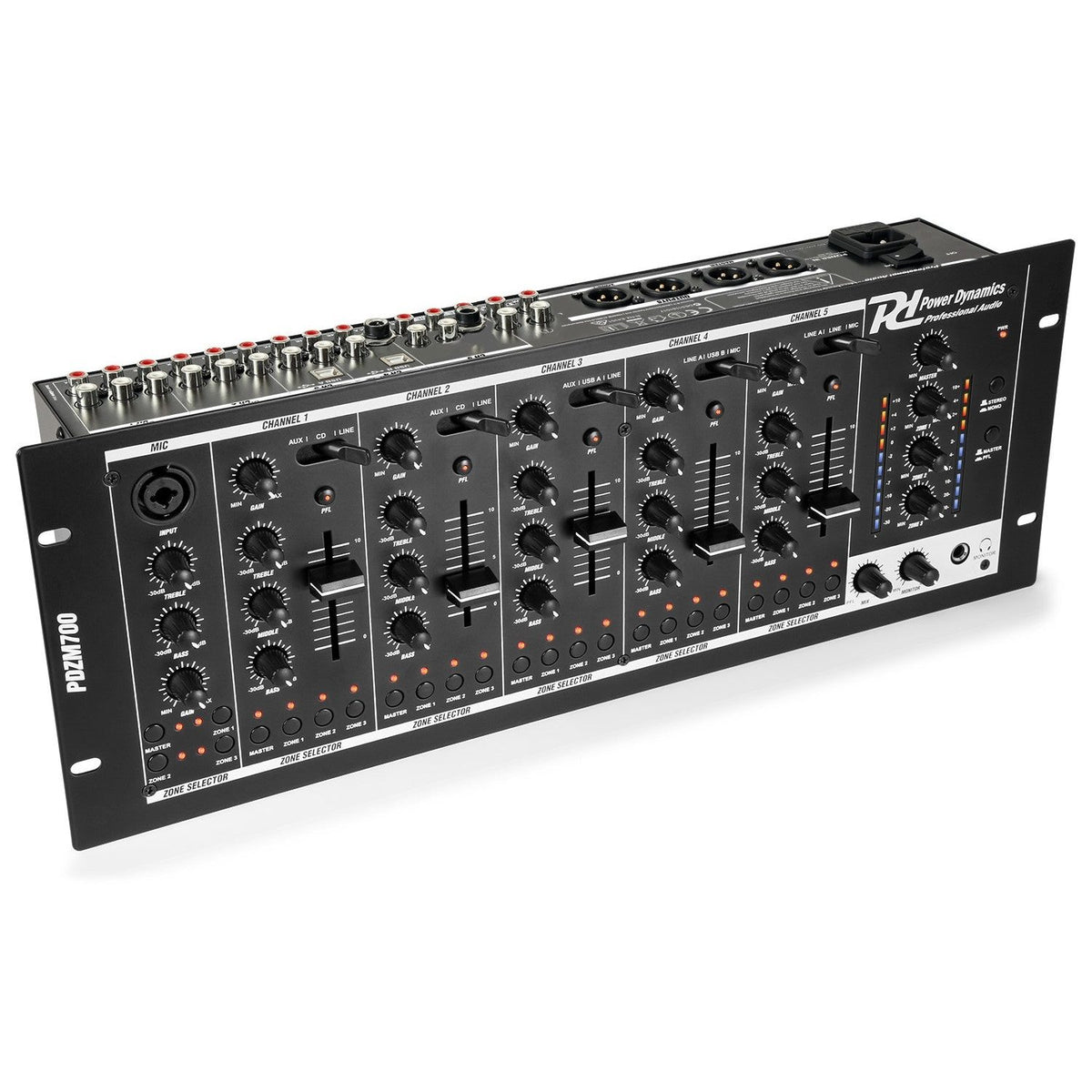 Power Dynamics PDZM700 - Mezclador instalación de 6 canales USB 4 zonas - Tempo Shop