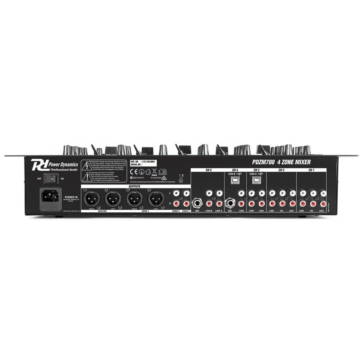 Power Dynamics PDZM700 - Mezclador instalación de 6 canales USB 4 zonas - Tempo Shop