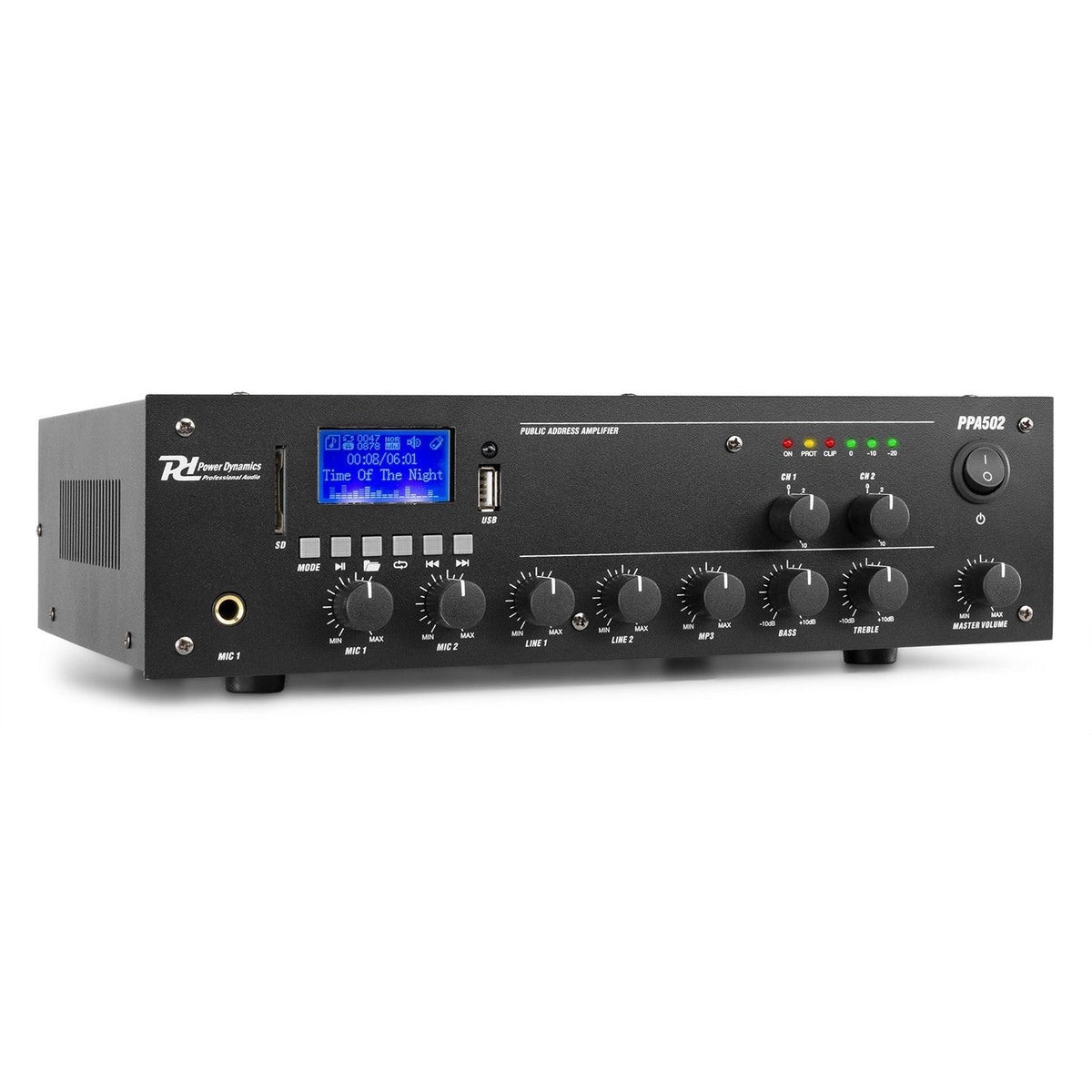Power Dynamics PPA502 - Mezclador amplificador 100V - 50W 2 Zonas - Tempo Shop