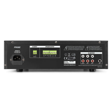 Power Dynamics PPA502 - Mezclador amplificador 100V - 50W 2 Zonas - Tempo Shop