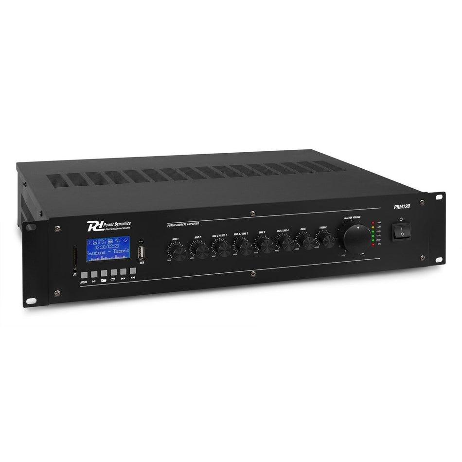 Power Dynamics PRM120 - Mezclador amplificador 100V 6 canales 120W - Tempo Shop