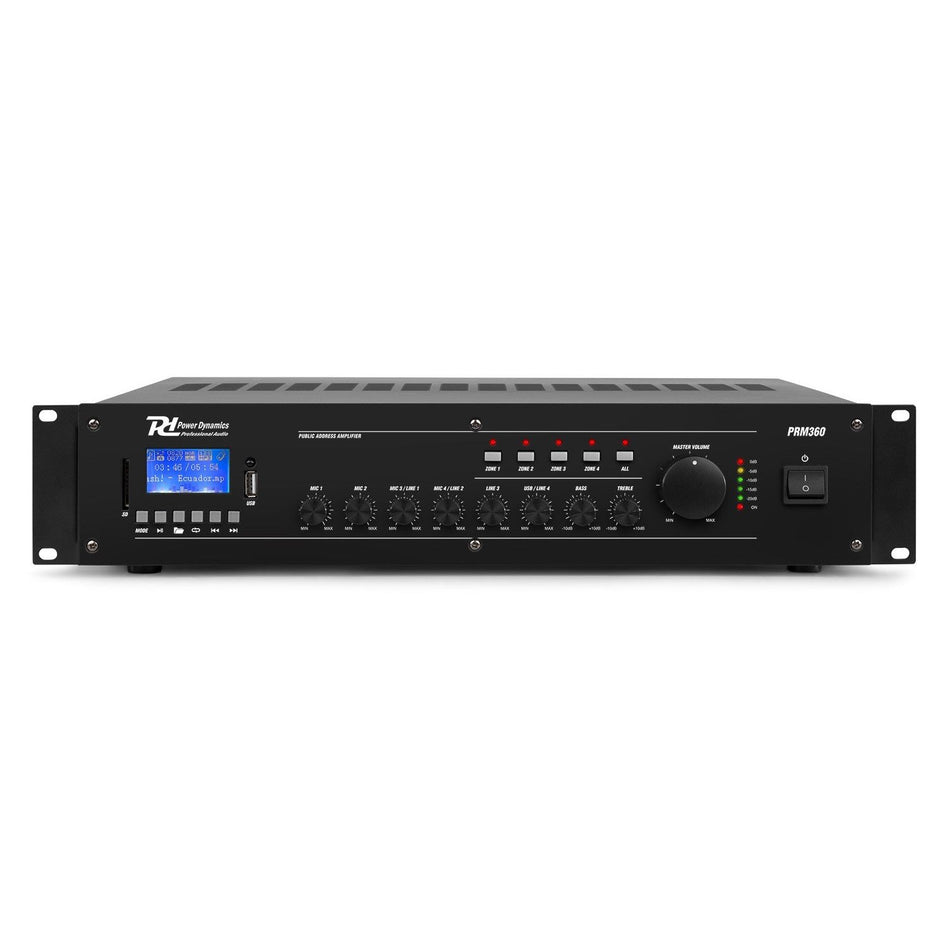 Power Dynamics PRM360 - Mezclador amplificador 100V 6 canales 4 - Zonas 360W - Tempo Shop