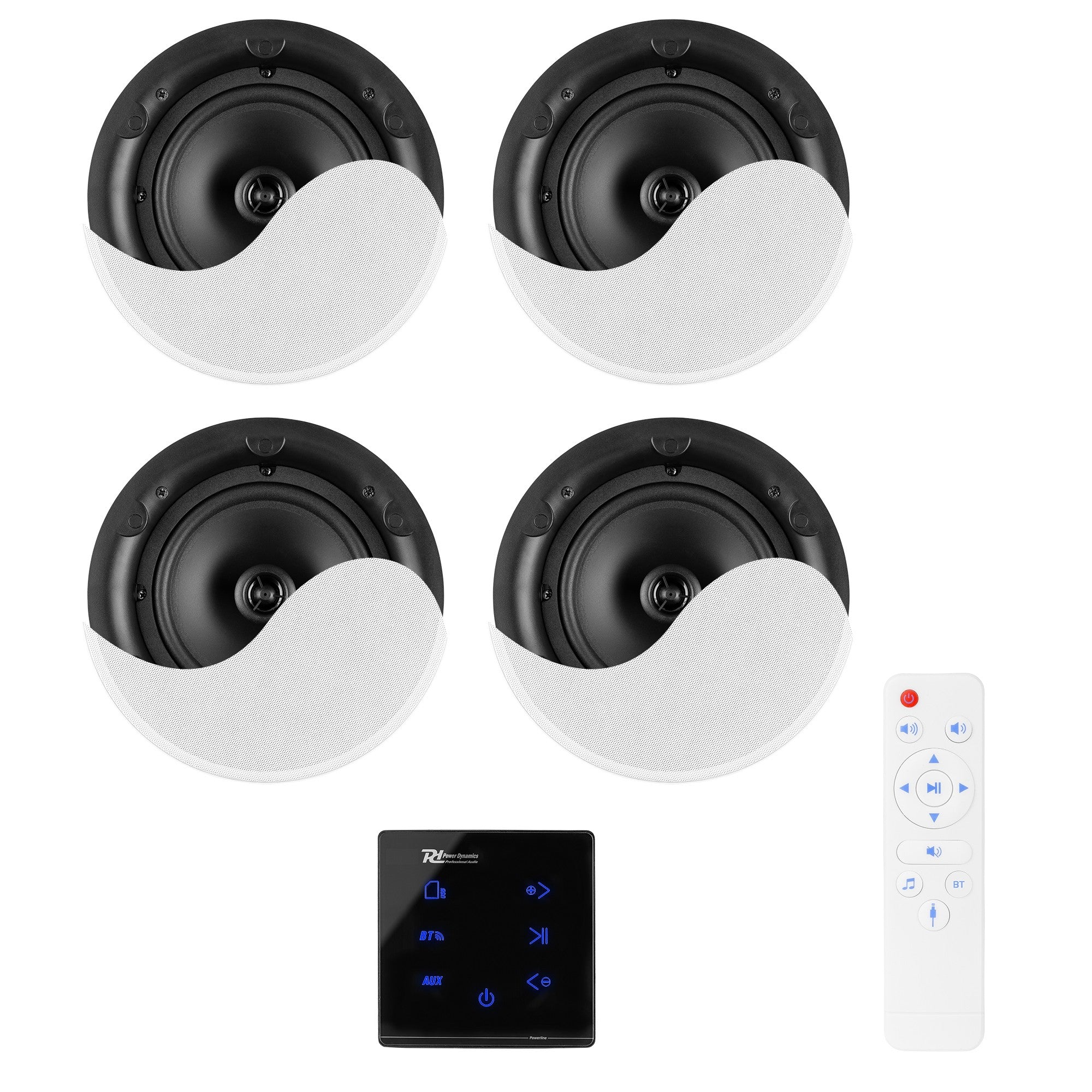Power Dynamics Powerline A100BSet - Conjunto amplificador para empotrar en pared con 4 altavoces de techo - Tempo Shop