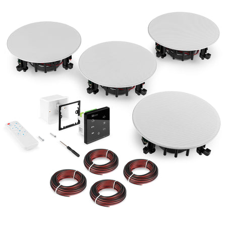 Power Dynamics Powerline A100BSet - Conjunto amplificador para empotrar en pared con 4 altavoces de techo - Tempo Shop