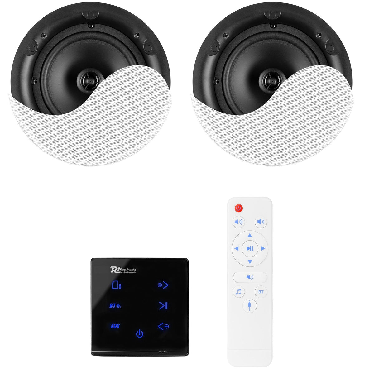 Power Dynamics Powerline A50BSet - Conjunto amplificador para empotrar en pared con 2 altavoces de techo - Tempo Shop