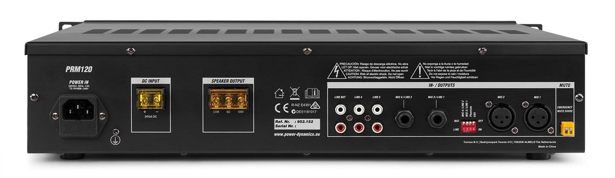 Power Dynamics PRM120 - Mezclador amplificador 100V 6 canales 120W - Tempo Shop