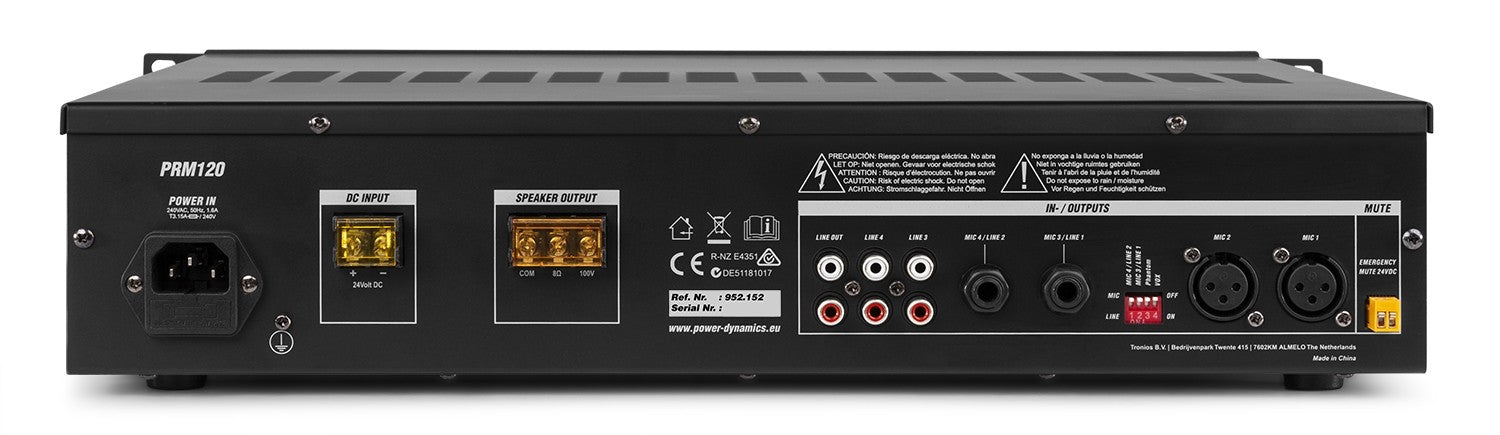 Power Dynamics PRM120 - Mezclador amplificador 100V 6 canales 120W - Tempo Shop