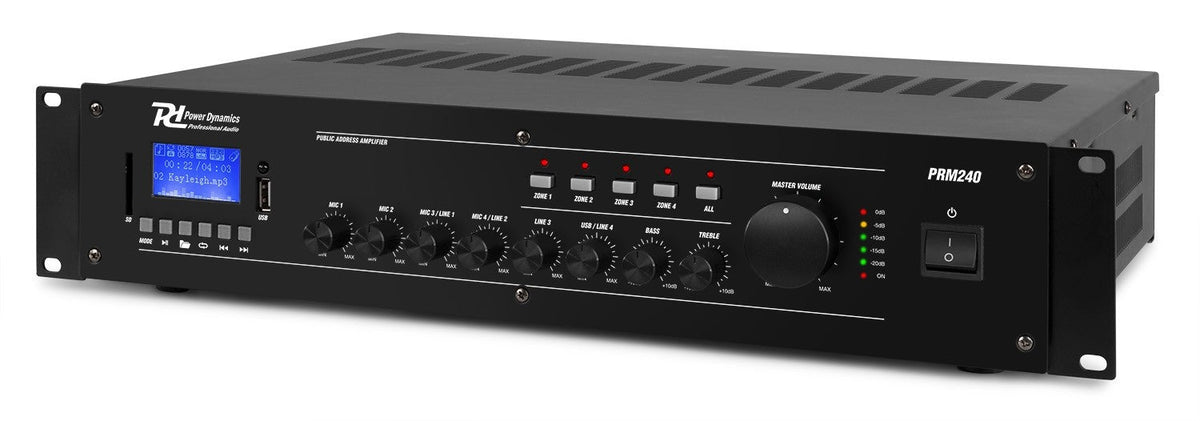 Power Dynamics PRM240 - Mezclador amplificador 100V 6 canales 4 - Zonas 240W - Tempo Shop