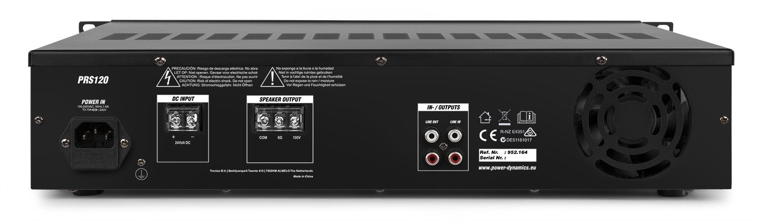 Power Dynamics PRS120 - Amplificador Booster de línea 100V / 120W - Tempo Shop