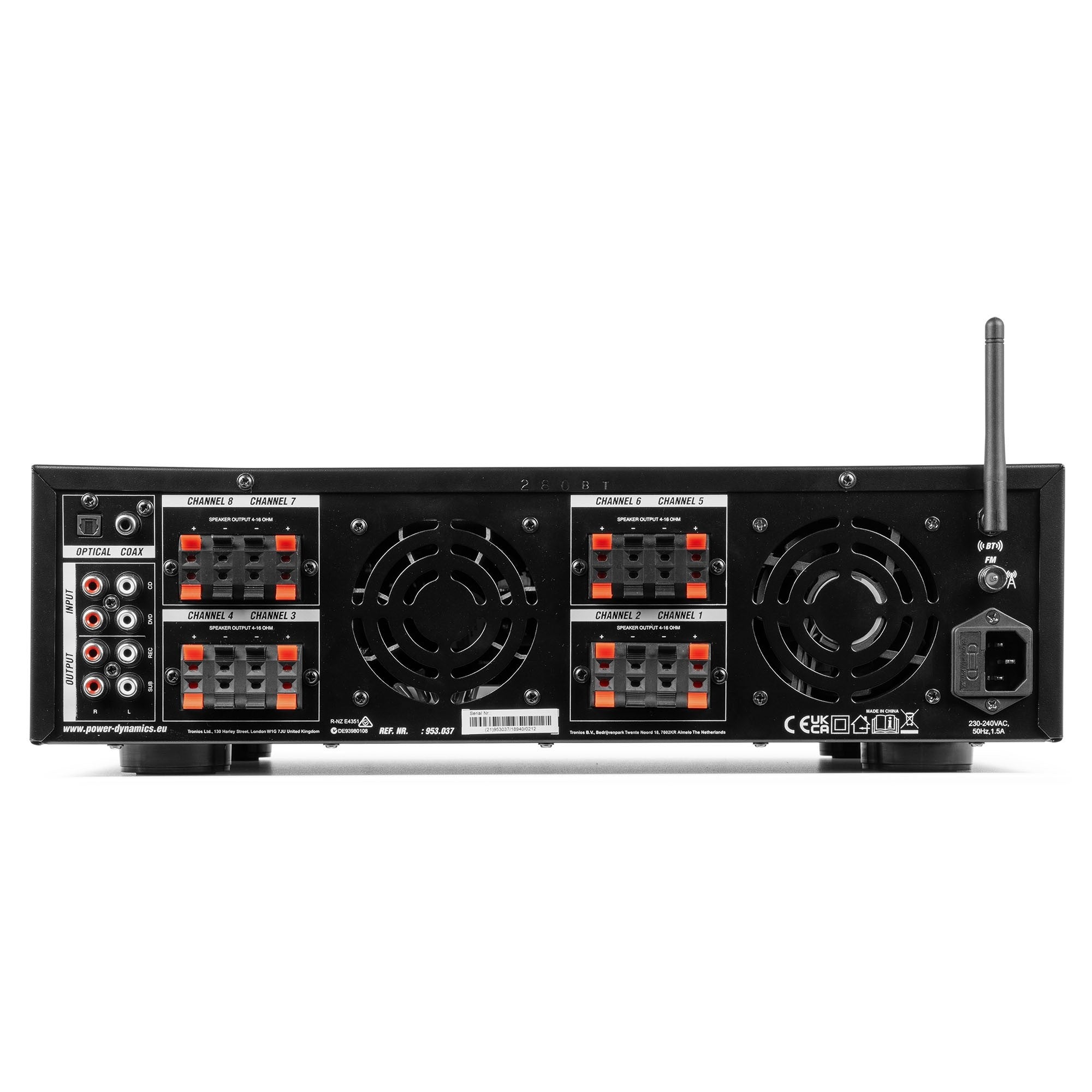 Power Dynamics PV280BT - Amplificador de audio de 8 zonas 800W - Tempo Shop