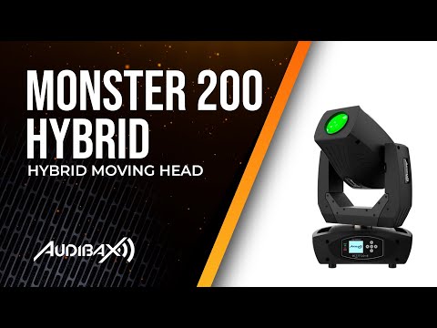 Audibax Pro Monster 200 Hybrid — Cabeza móvil híbrida LED 200 W (spot/beam con frost a wash), zoom 7–21º y 18 canales DMX