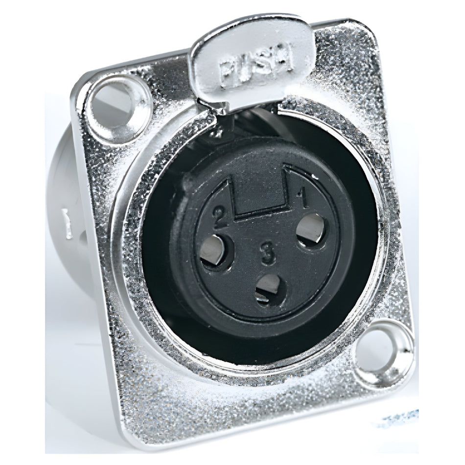 PROEL XLR3FDL - Conector XLR hembra de panel para soldar en aluminio de 3 polos con presilla - Tempo Shop