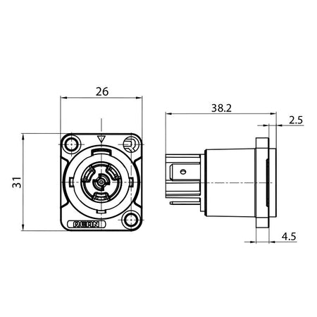 REAN RRAC3M-X-000-1 - Conector PowerCON Macho Chasis IP65 20A