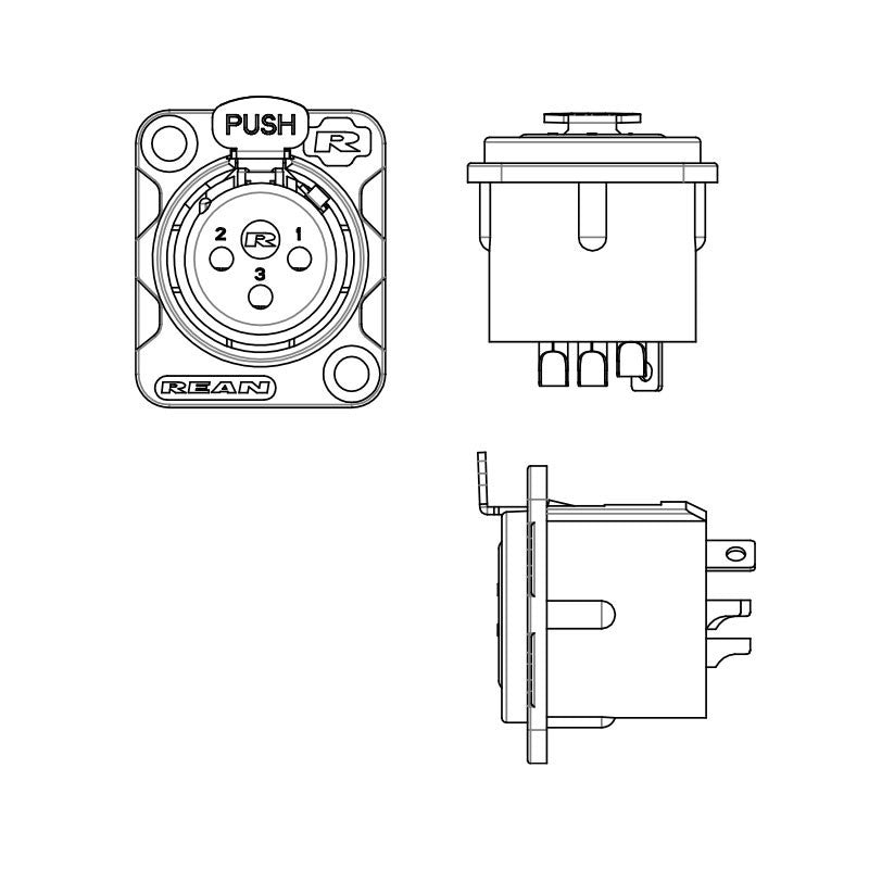 REAN RC3FDL - Conector XLR Hembra Chasis Plata