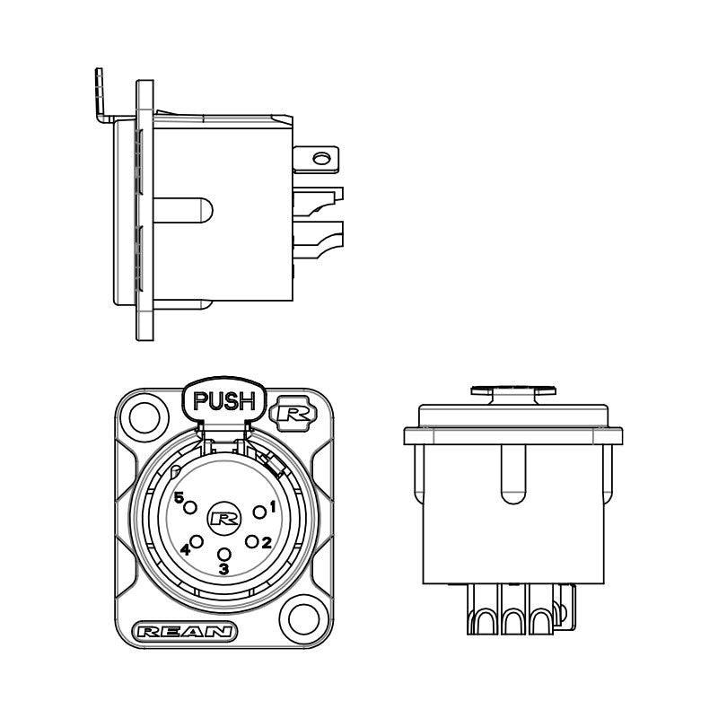 REAN RC5FDL - Conector XLR Hembra Chasis 5 Pines Cuerpo Plata