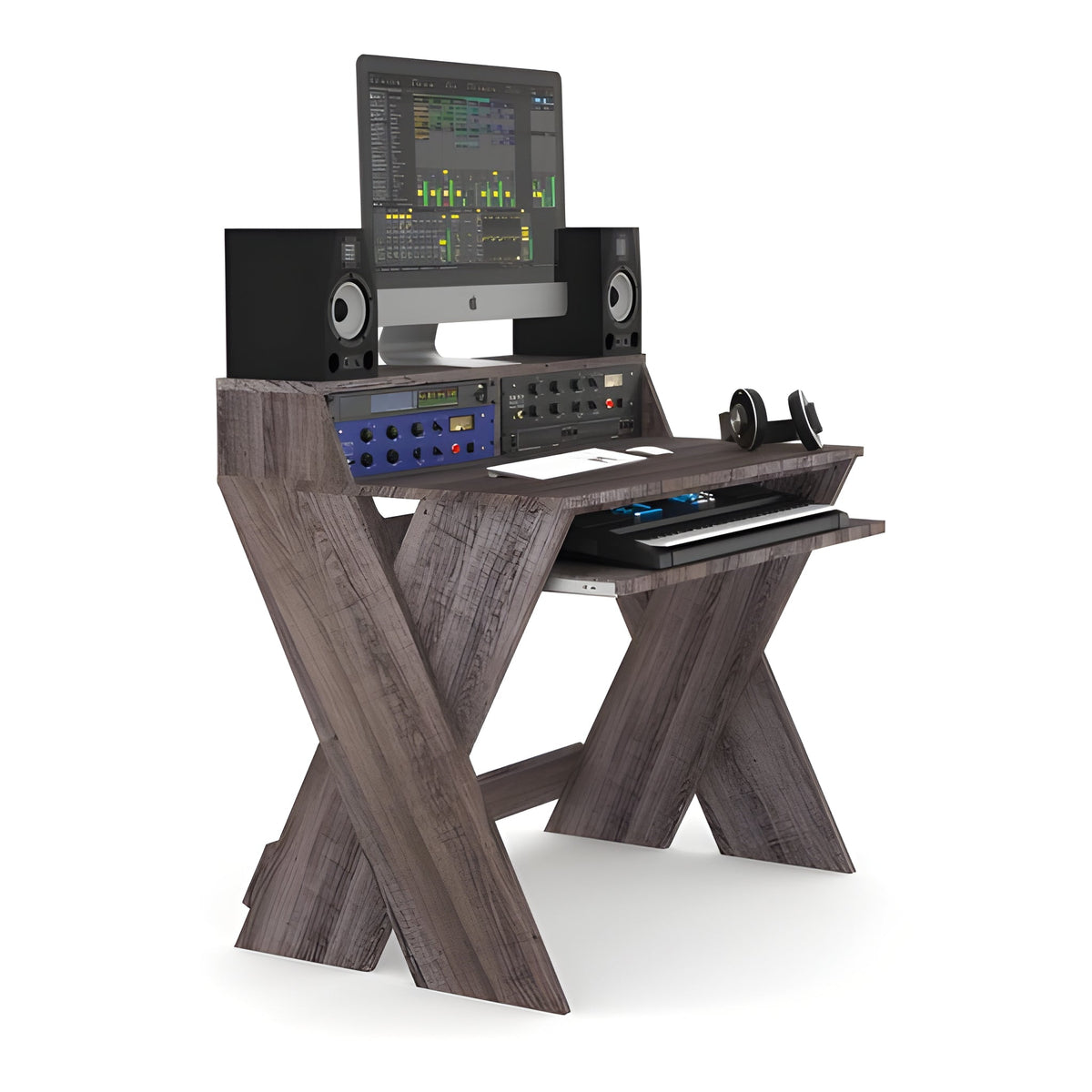 Reloop GLORIOUS SOUND DESK COMPACT WALNUT - Estación de trabajo de estudio profesional compacta. Nogal - Tempo Shop