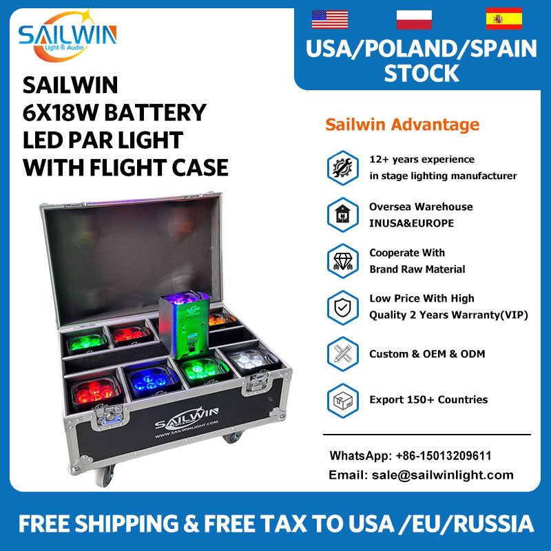 SAILWIN SW-A6V6BW - Pack de 10 focos PAR LED con estuche de carga