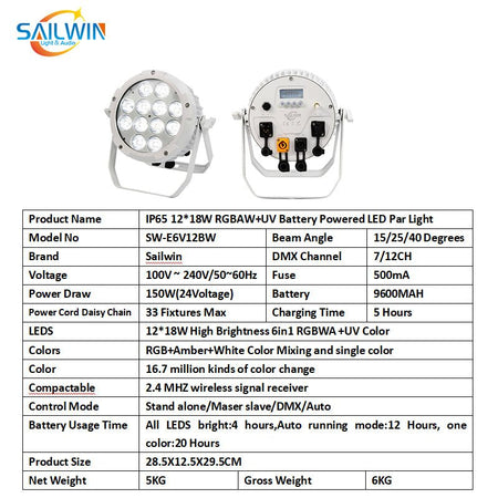 SAILWIN SW-E6V12BW - Foco PAR LED IP65 con batería y control por aplicación - imagen 6
