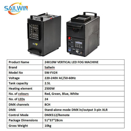 SAILWIN SW-FV24 - Máquina de humo vertical con 24 LED RGBW de 10 W - imagen 4
