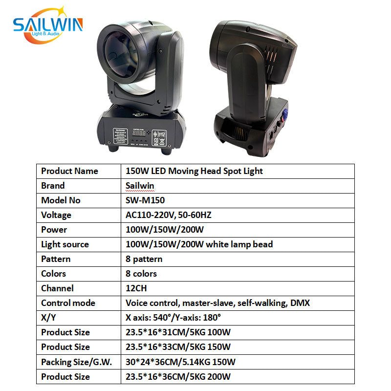 SAILWIN SW-M150 - Cabeza móvil LED de 150 W con gobos - imagen 7
