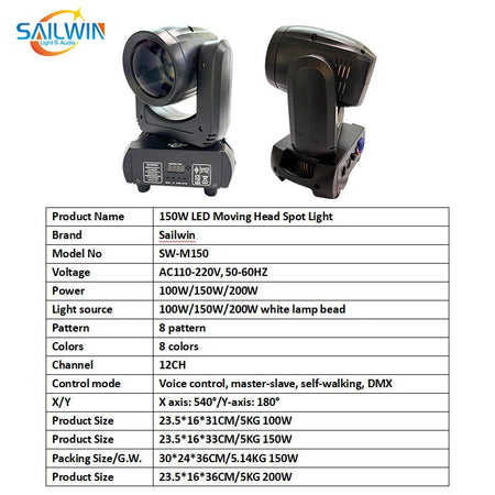 SAILWIN SW-M150 - Cabeza móvil LED de 150 W con gobos - imagen 7